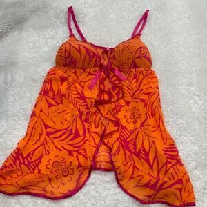 Cosmopolitan Women's Babydoll Slip Sz L Floral Orange Pink Y2K Preppy Sexy Party